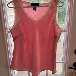 Dialogue womens top pink sz L camisole style with lace trim 100% polyester